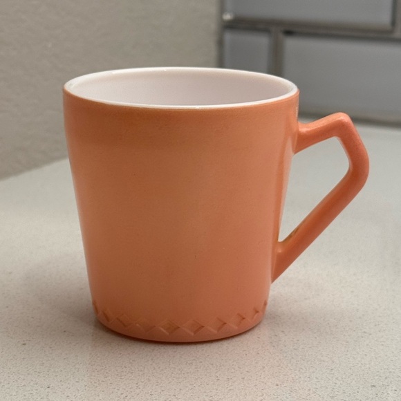 Vintage 1950s Hazel Atlas Baby Cup Coral Peach Diamond Pattern - Picture 2 of 11
